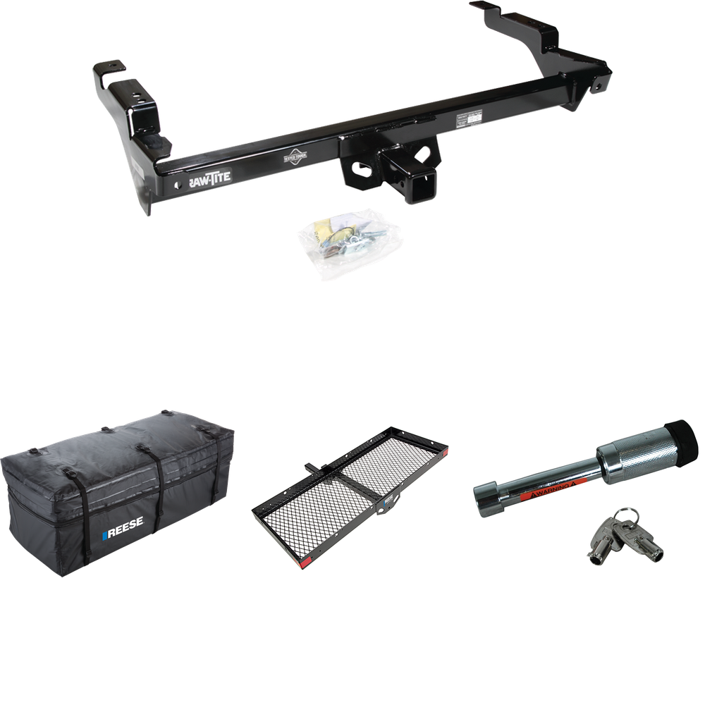 Fits 1996-1996 GMC G3500 Trailer Hitch Tow PKG w/ 48" x 20" Cargo Carrier + Cargo Bag + Hitch Lock (For Vandura & Rally w/Lo-Mount Taillights Models) By Draw-Tite