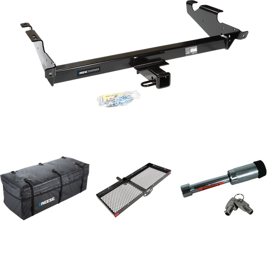 Fits 1996-1996 Chevrolet G30 Trailer Hitch Tow PKG w/ 48" x 20" Cargo Carrier + Cargo Bag + Hitch Lock (For Classic & Sport w/Lo-Mount Taillights Models) By Reese Towpower