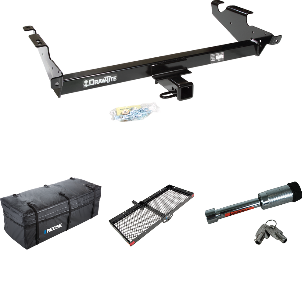 Fits 1978-1995 Chevrolet G30 Trailer Hitch Tow PKG w/ 48" x 20" Cargo Carrier + Cargo Bag + Hitch Lock By Draw-Tite