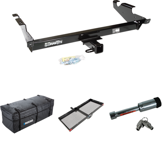 Fits 1978-1995 Chevrolet G30 Trailer Hitch Tow PKG w/ 48" x 20" Cargo Carrier + Cargo Bag + Hitch Lock By Draw-Tite