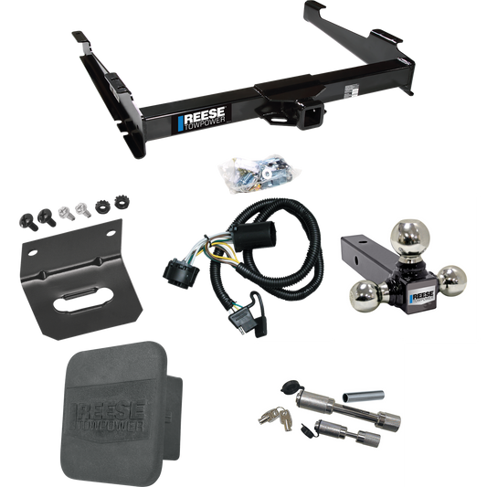 Fits 2000-2006 GMC Yukon XL 1500 Trailer Hitch Tow PKG w/ 4-Flat Wiring Harness + Triple Ball Ball Mount 1-7/8" & 2" & 2-5/16" Trailer Balls + Dual Hitch & Coupler Locks + Hitch Cover + Wiring Bracket By Reese Towpower