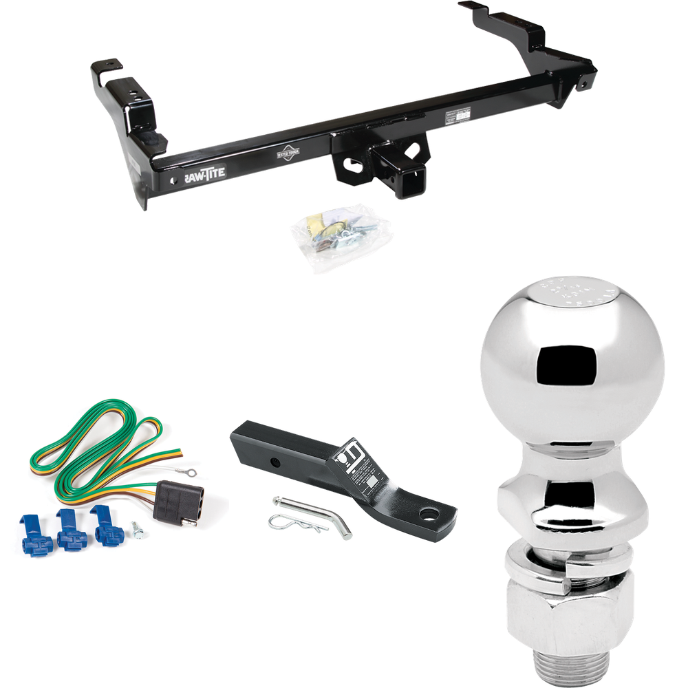 Fits 1978-1995 Chevrolet G20 Trailer Hitch Tow PKG w/ 4-Flat Wiring + Ball Mount w/ 2" Drop + 2-5/16" Ball By Draw-Tite