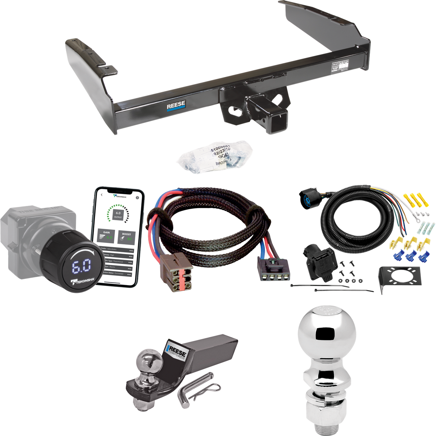 Fits 1997-1997 Ford F-350 Trailer Hitch Tow PKG w/ Tekonsha Prodigy iD Bluetooth Wireless Brake Control + Plug & Play BC Adapter + 7-Way RV Wiring + 2" & 2-5/16" Ball & Drop Mount (For Heavy Duty Models) By Reese Towpower