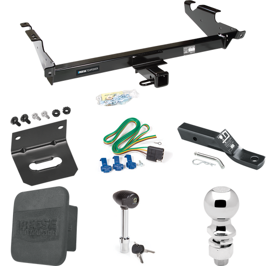 Fits 1978-1995 Chevrolet G10 Trailer Hitch Tow PKG w/ 4-Flat Wiring + Ball Mount w/ 2" Drop + 2-5/16" Ball + Wiring Bracket + Hitch Lock + Hitch Cover By Reese Towpower