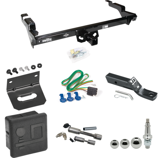 Fits 1979-1995 GMC G2500 Trailer Hitch Tow PKG w/ 4-Flat Wiring + Ball Mount w/ 2" Drop + Interchangeable Ball 1-7/8" & 2" & 2-5/16" + Wiring Bracket + Dual Hitch & Coupler Locks + Hitch Cover By Draw-Tite