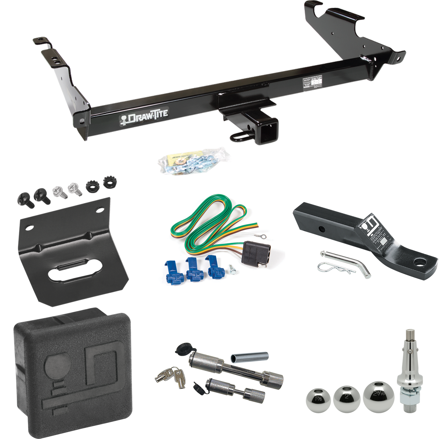 Fits 1996-1996 Chevrolet G30 Trailer Hitch Tow PKG w/ 4-Flat Wiring + Ball Mount w/ 2" Drop + Interchangeable Ball 1-7/8" & 2" & 2-5/16" + Wiring Bracket + Dual Hitch & Coupler Locks + Hitch Cover (For Classic & Sport w/Lo-Mount Taillights Models) By