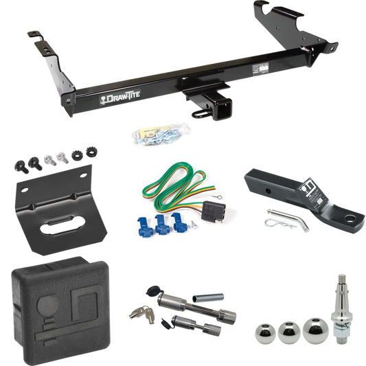 Fits 1996-1996 Chevrolet G30 Trailer Hitch Tow PKG w/ 4-Flat Wiring + Ball Mount w/ 2" Drop + Interchangeable Ball 1-7/8" & 2" & 2-5/16" + Wiring Bracket + Dual Hitch & Coupler Locks + Hitch Cover (For Classic & Sport w/Lo-Mount Taillights Models) By