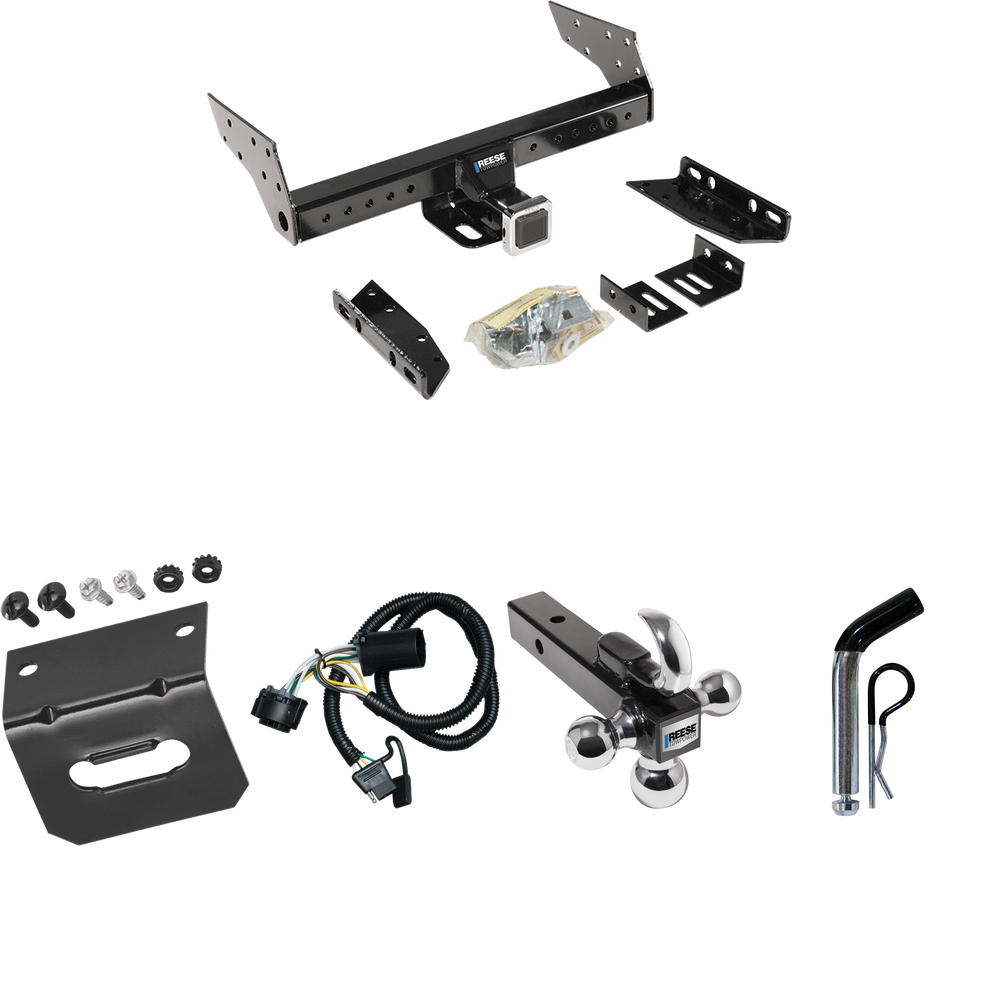 Fits 2000-2006 GMC Yukon XL 1500 Trailer Hitch Tow PKG w/ 4-Flat Wiring Harness + Triple Ball Ball Mount 1-7/8" & 2" & 2-5/16" Trailer Balls w/ Tow Hook + Pin/Clip + Wiring Bracket By Reese Towpower