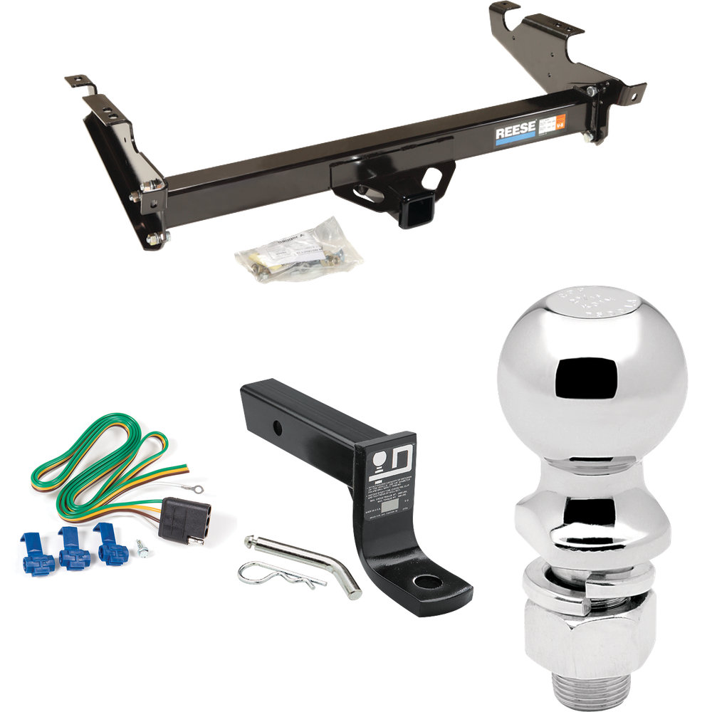 Fits 1978-1995 Chevrolet G20 Trailer Hitch Tow PKG w/ 4-Flat Wiring + Ball Mount w/ 4" Drop + 2-5/16" Ball By Reese Towpower