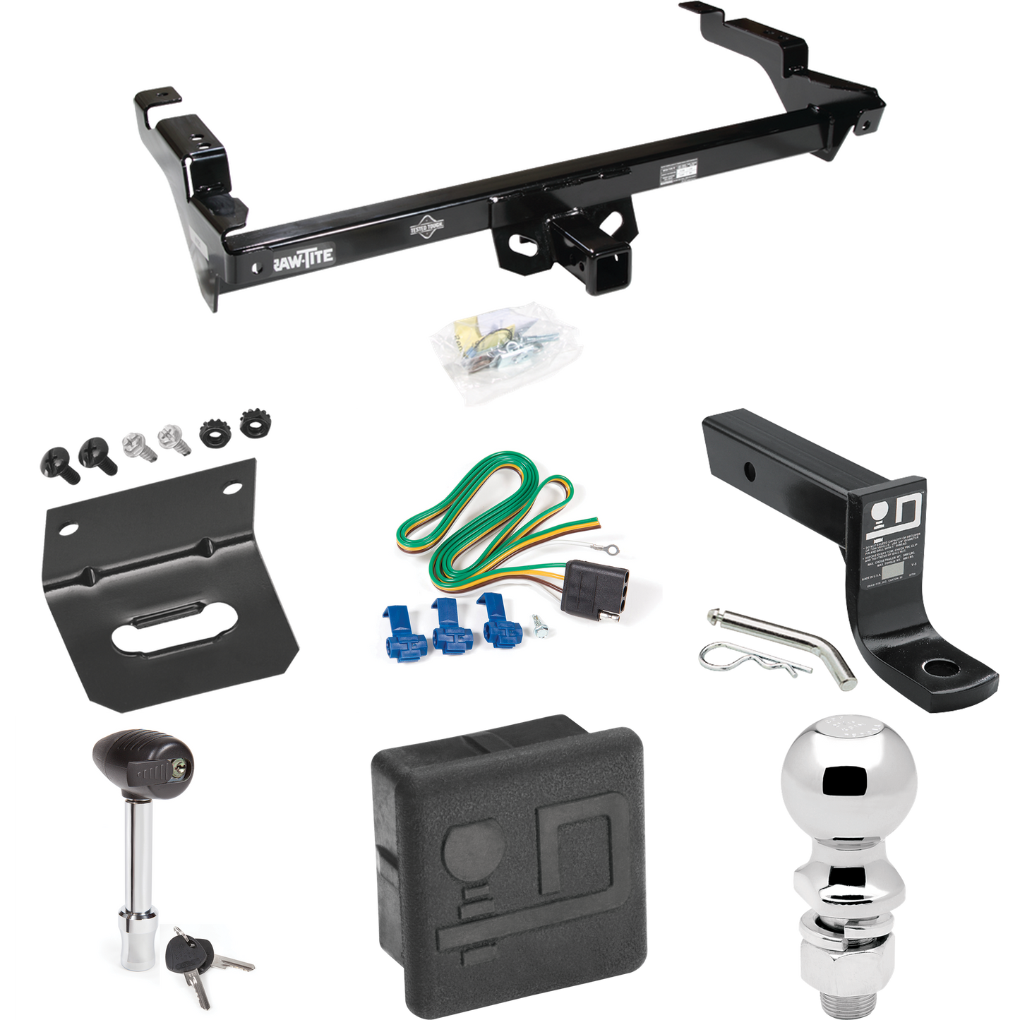 Fits 1996-1996 Chevrolet G30 Trailer Hitch Tow PKG w/ 4-Flat Wiring + Ball Mount w/ 4" Drop + 2-5/16" Ball + Wiring Bracket + Hitch Lock + Hitch Cover (For Classic & Sport w/Lo-Mount Taillights Models) By Draw-Tite