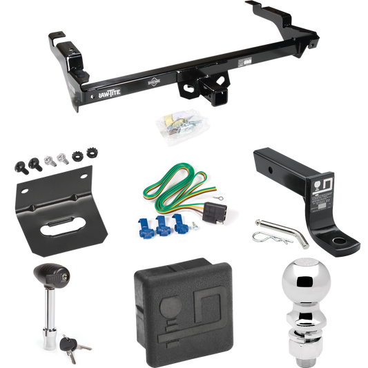 Fits 1978-1995 Chevrolet G10 Trailer Hitch Tow PKG w/ 4-Flat Wiring + Ball Mount w/ 4" Drop + 2-5/16" Ball + Wiring Bracket + Hitch Lock + Hitch Cover By Draw-Tite