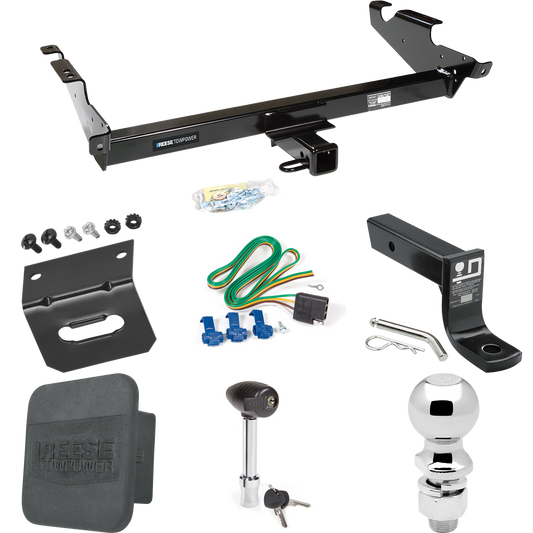 Fits 1978-1995 Chevrolet G20 Trailer Hitch Tow PKG w/ 4-Flat Wiring + Ball Mount w/ 4" Drop + 2-5/16" Ball + Wiring Bracket + Hitch Lock + Hitch Cover By Reese Towpower