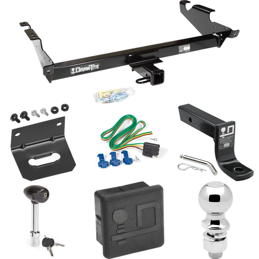 Fits 1979-1995 GMC G2500 Trailer Hitch Tow PKG w/ 4-Flat Wiring + Ball Mount w/ 4" Drop + 2-5/16" Ball + Wiring Bracket + Hitch Lock + Hitch Cover By Draw-Tite