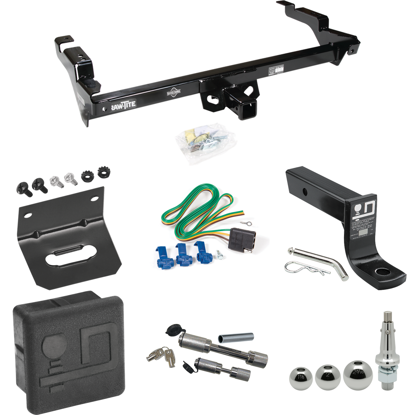 Fits 1996-1996 Chevrolet G30 Trailer Hitch Tow PKG w/ 4-Flat Wiring + Ball Mount w/ 4" Drop + Interchangeable Ball 1-7/8" & 2" & 2-5/16" + Wiring Bracket + Dual Hitch & Coupler Locks + Hitch Cover (For Classic & Sport w/Lo-Mount Taillights Models) By