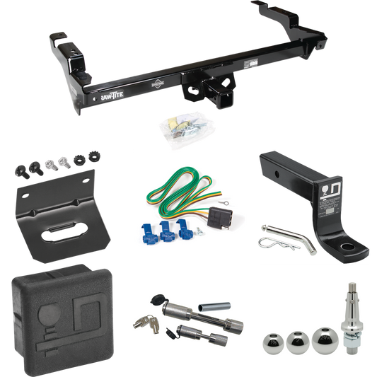 Fits 1996-1996 Chevrolet G30 Trailer Hitch Tow PKG w/ 4-Flat Wiring + Ball Mount w/ 4" Drop + Interchangeable Ball 1-7/8" & 2" & 2-5/16" + Wiring Bracket + Dual Hitch & Coupler Locks + Hitch Cover (For Classic & Sport w/Lo-Mount Taillights Models) By