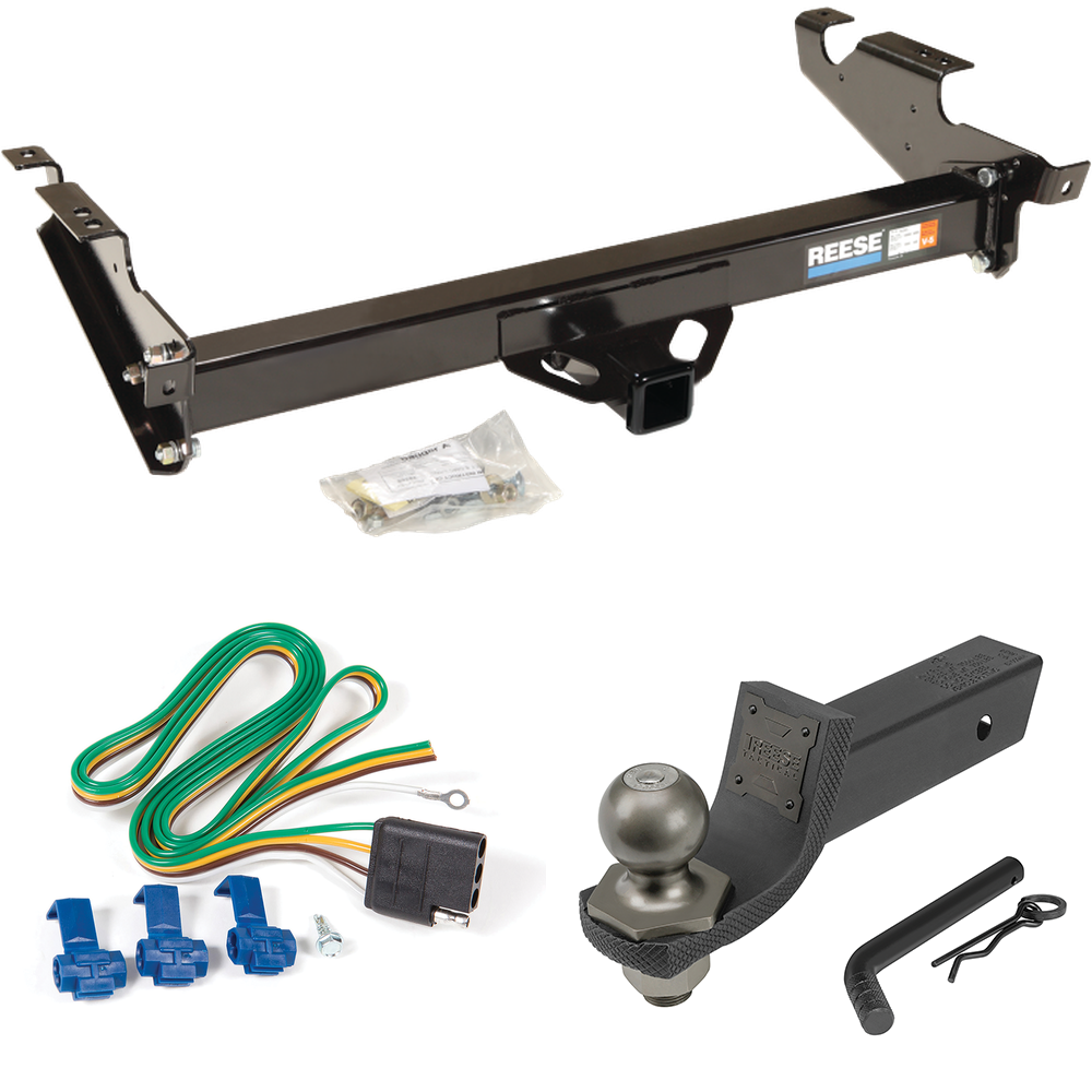 Fits 1978-1995 Chevrolet G10 Trailer Hitch Tow PKG w/ 4-Flat Wiring + Interlock Tactical Starter Kit w/ 2" Drop & 2" Ball By Reese Towpower