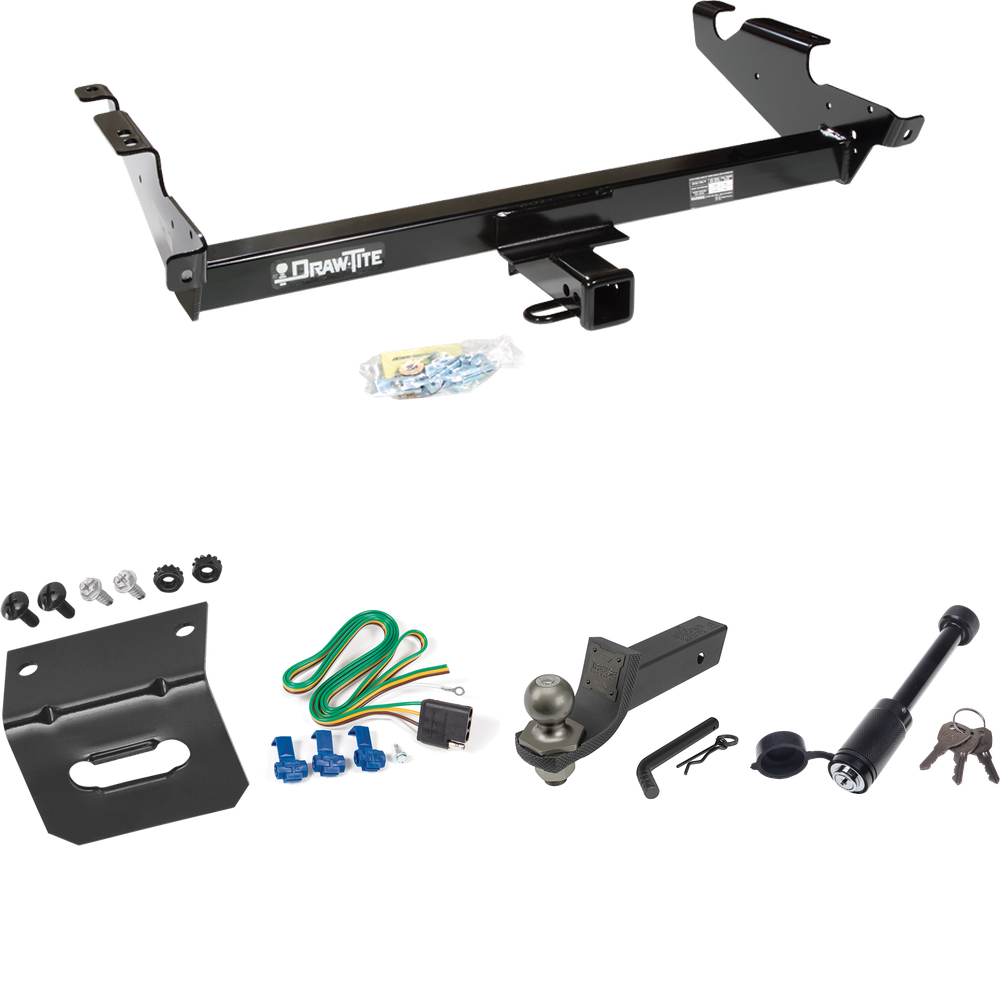 Fits 1996-1996 GMC G3500 Trailer Hitch Tow PKG w/ 4-Flat Wiring + Interlock Tactical Starter Kit w/ 2" Drop & 2" Ball + Tactical Dogbone Lock + Wiring Bracket (For Vandura & Rally w/Lo-Mount Taillights Models) By Draw-Tite