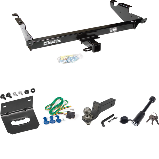 Fits 1996-1996 GMC G3500 Trailer Hitch Tow PKG w/ 4-Flat Wiring + Interlock Tactical Starter Kit w/ 2" Drop & 2" Ball + Tactical Dogbone Lock + Wiring Bracket (For Vandura & Rally w/Lo-Mount Taillights Models) By Draw-Tite