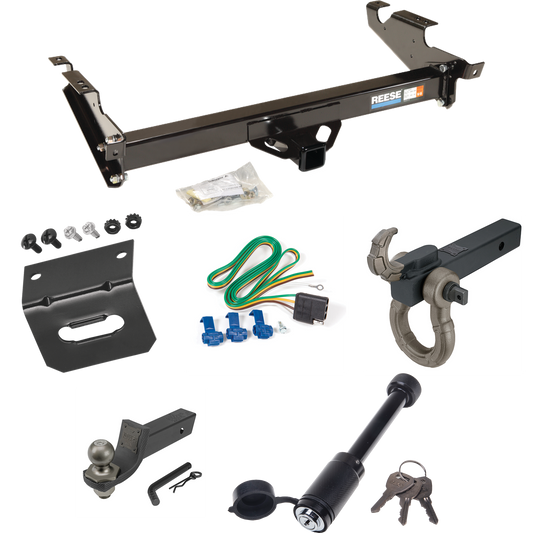 Fits 1996-1996 GMC G3500 Trailer Hitch Tow PKG w/ 4-Flat Wiring + Interlock Tactical Starter Kit w/ 2" Drop & 2" Ball + Tactical Hook & Shackle Mount + Tactical Dogbone Lock + Wiring Bracket (For Vandura & Rally w/Lo-Mount Taillights Models) By Reese