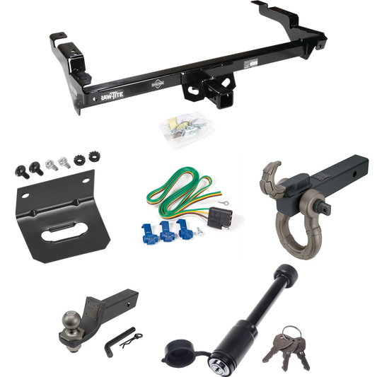 Fits 1979-1995 GMC G3500 Trailer Hitch Tow PKG w/ 4-Flat Wiring + Interlock Tactical Starter Kit w/ 2" Drop & 2" Ball + Tactical Hook & Shackle Mount + Tactical Dogbone Lock + Wiring Bracket By Draw-Tite