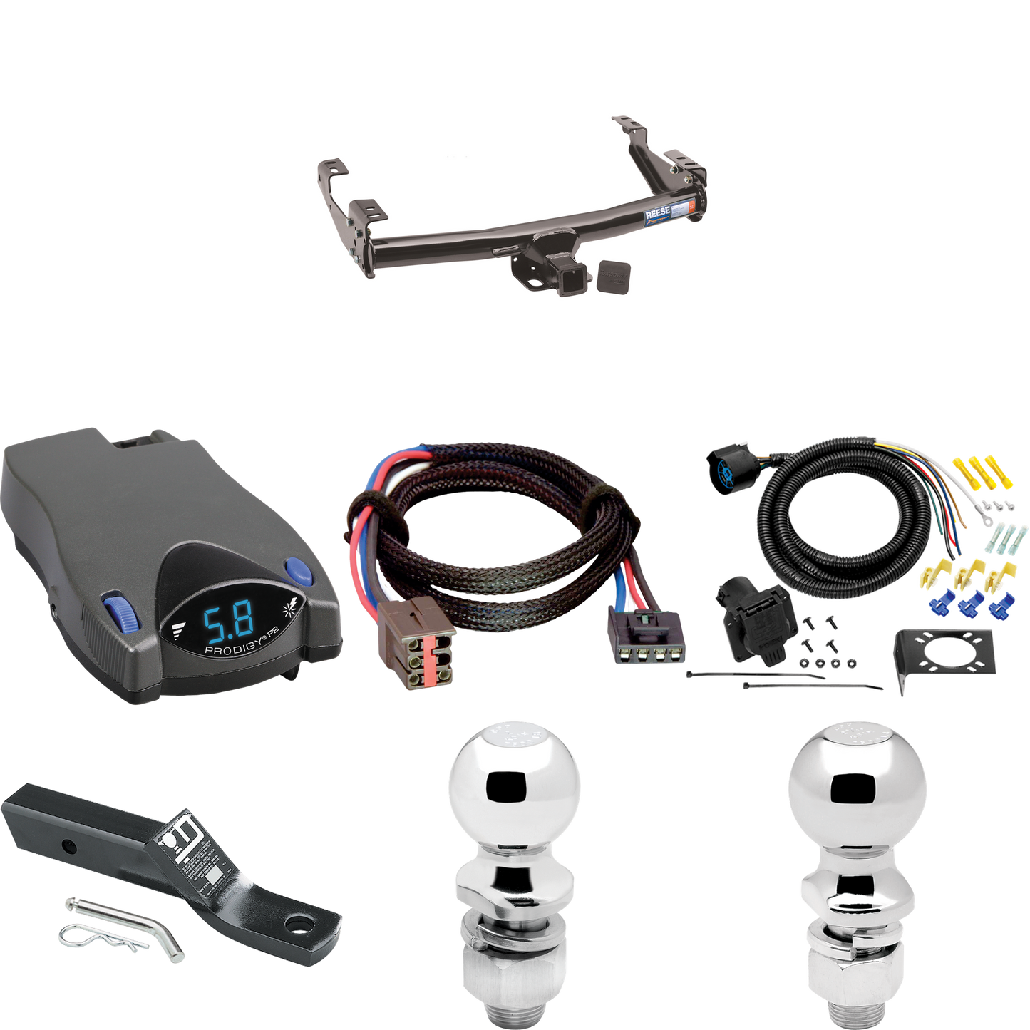 Fits 1997-1997 Ford F-250 HD Trailer Hitch Tow PKG w/ Tekonsha Prodigy P2 Brake Control + Plug & Play BC Adapter + 7-Way RV Wiring + 2" & 2-5/16" Ball & Drop Mount By Reese Towpower