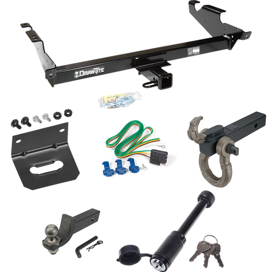 Fits 1978-1995 Chevrolet G20 Trailer Hitch Tow PKG w/ 4-Flat Wiring + Interlock Tactical Starter Kit w/ 2" Drop & 2" Ball + Tactical Hook & Shackle Mount + Tactical Dogbone Lock + Wiring Bracket By Draw-Tite