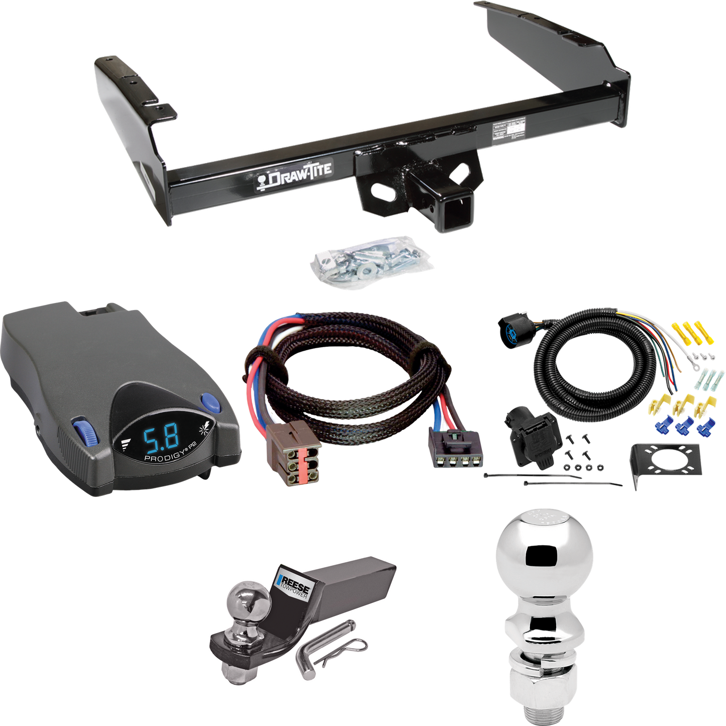 Fits 1994-1996 Ford F-350 Trailer Hitch Tow PKG w/ Tekonsha Prodigy P2 Brake Control + Plug & Play BC Adapter + 7-Way RV Wiring + 2" & 2-5/16" Ball & Drop Mount By Draw-Tite