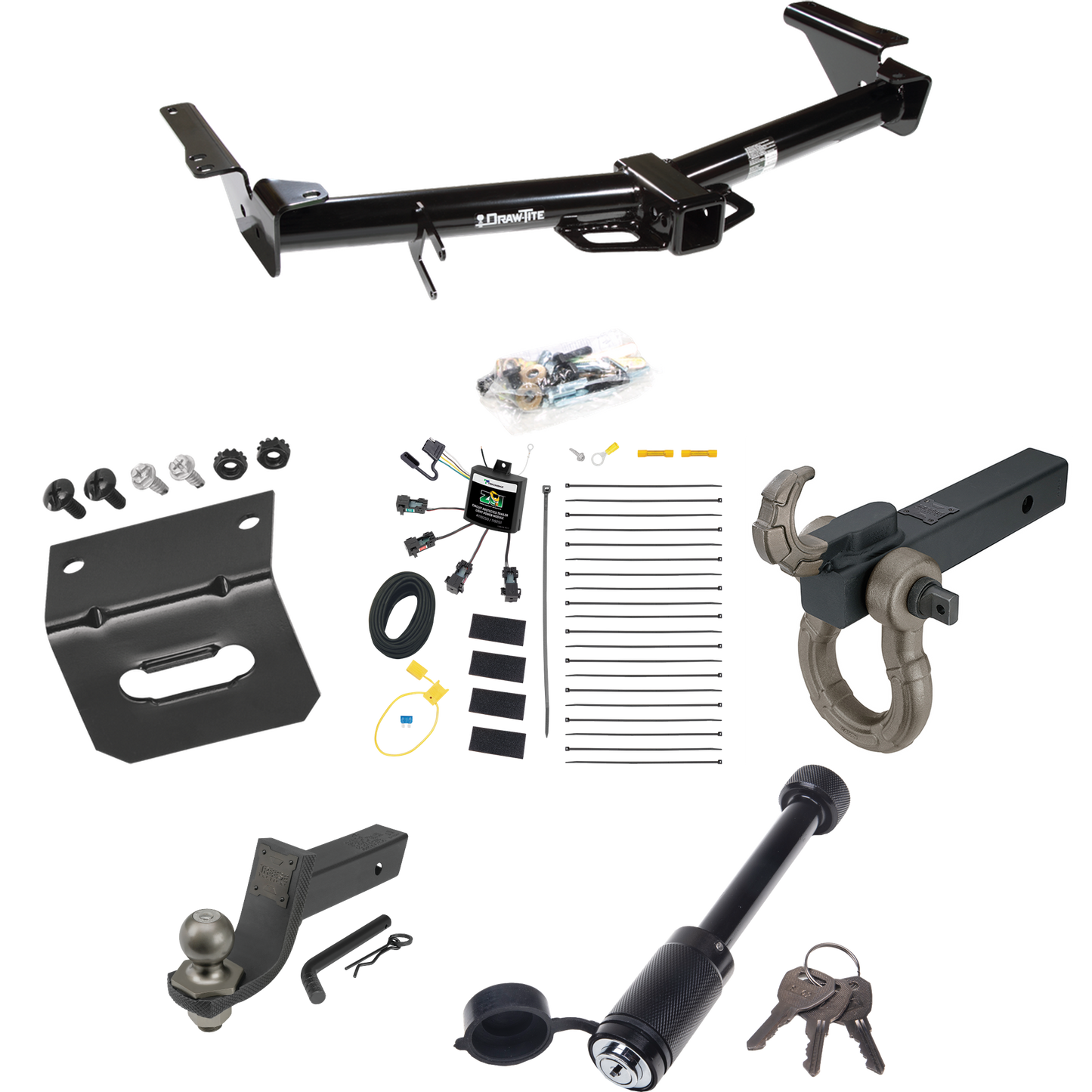 Fits 2003-2009 Lexus GX470 Trailer Hitch Tow PKG w/ 4-Flat Zero Contact "No Splice" Wiring + Interlock Tactical Starter Kit w/ 3-1/4" Drop & 2" Ball + Tactical Hook & Shackle Mount + Tactical Dogbone Lock + Wiring Bracket By Draw-Tite