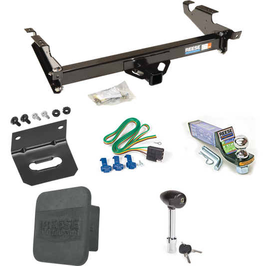 Fits 1996-1996 Chevrolet G30 Trailer Hitch Tow PKG w/ 4-Flat Wiring + Starter Kit Ball Mount w/ 2" Drop & 1-7/8" Ball + Wiring Bracket + Hitch Lock + Hitch Cover (For Classic & Sport w/Lo-Mount Taillights Models) By Reese Towpower