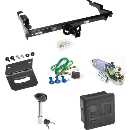 Fits 1978-1995 Chevrolet G20 Trailer Hitch Tow PKG w/ 4-Flat Wiring + Starter Kit Ball Mount w/ 2" Drop & 1-7/8" Ball + Wiring Bracket + Hitch Lock + Hitch Cover By Draw-Tite