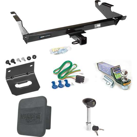 Fits 1978-1995 Chevrolet G20 Trailer Hitch Tow PKG w/ 4-Flat Wiring + Starter Kit Ball Mount w/ 2" Drop & 1-7/8" Ball + Wiring Bracket + Hitch Lock + Hitch Cover By Reese Towpower