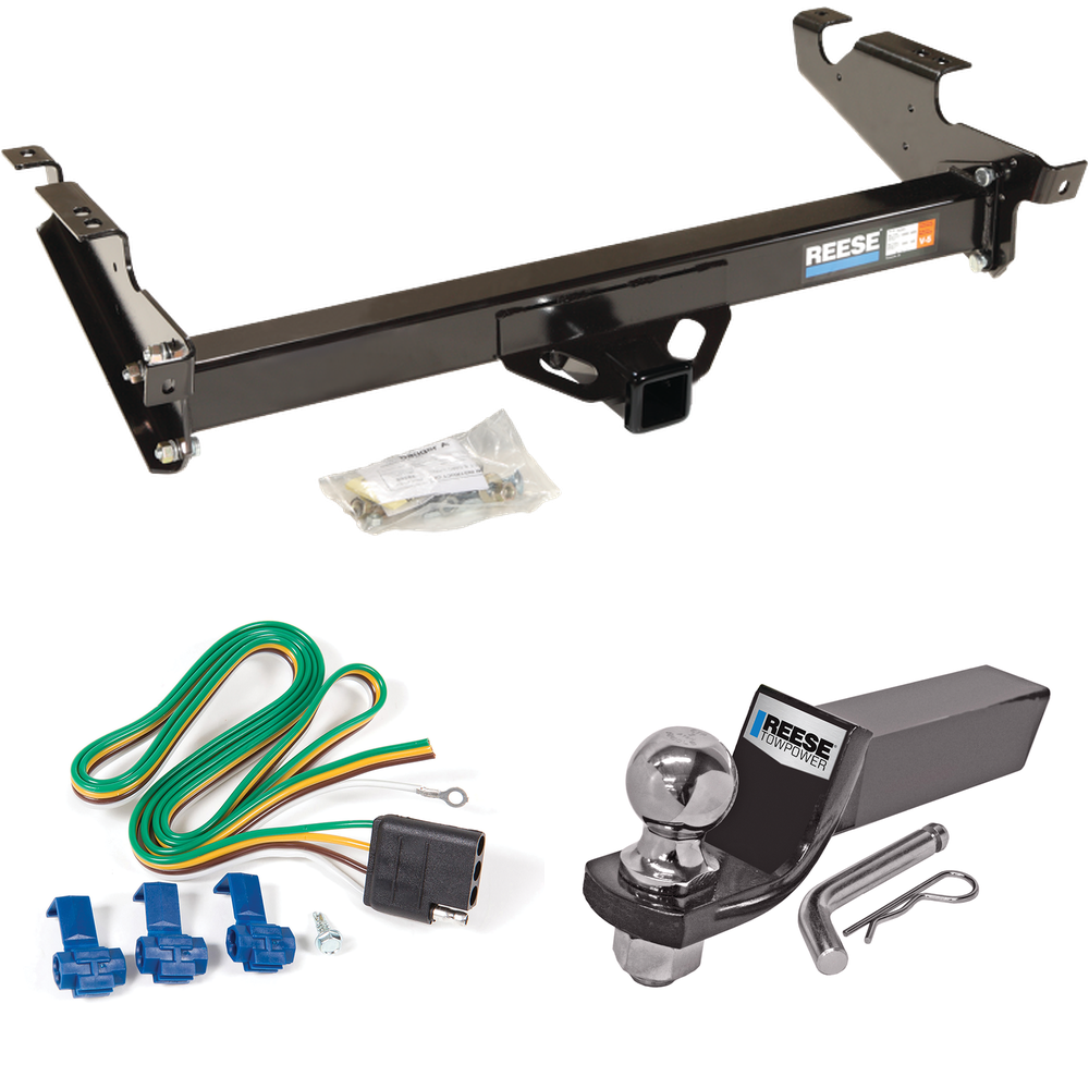 Fits 1996-1996 GMC G3500 Trailer Hitch Tow PKG w/ 4-Flat Wiring + Starter Kit Ball Mount w/ 2" Drop & 2" Ball (For Vandura & Rally w/Lo-Mount Taillights Models) By Reese Towpower