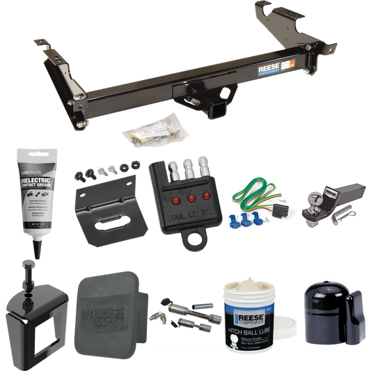 Fits 1979-1995 GMC G1500 Trailer Hitch Tow PKG w/ 4-Flat Wiring + Starter Kit Ball Mount w/ 2" Drop & 2" Ball + 1-7/8" Ball + Wiring Bracket + Dual Hitch & Coupler Locks + Hitch Cover + Wiring Tester + Ball Lube + Electric Grease + Ball Wrench + Anti