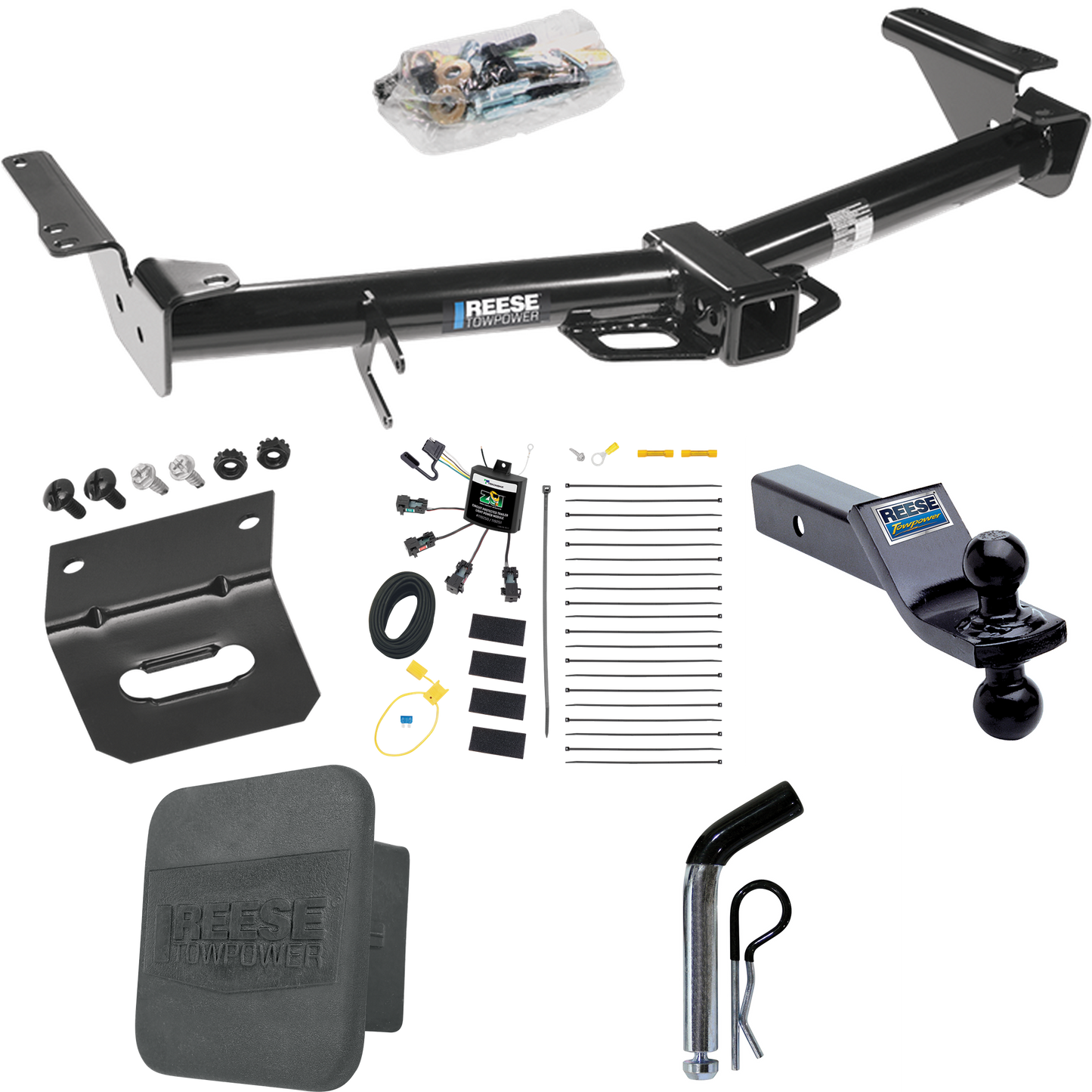 Fits 2007-2009 Toyota 4Runner Trailer Hitch Tow PKG w/ 4-Flat Zero Contact "No Splice" Wiring + Dual Ball Ball Mount 1-7/8" & 2" Trailer Balls + Pin/Clip + Wiring Bracket + Hitch Cover By Reese Towpower