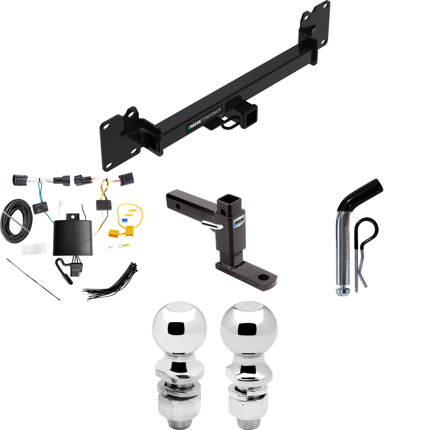 Fits 2018-2022 Land Rover Range Rover Velar Trailer Hitch Tow PKG w/ 4-Flat Wiring + Adjustable Drop Rise Ball Mount + Pin/Clip + 2" Ball + 2-5/16" Ball By Reese Towpower