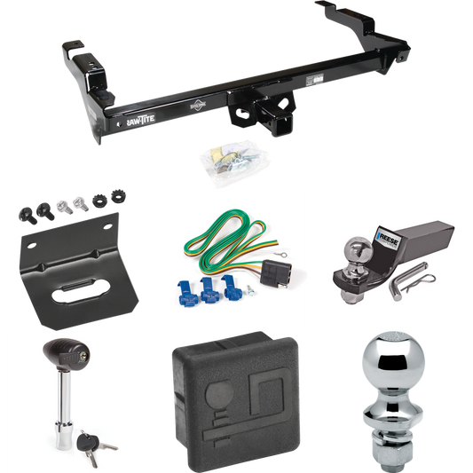 Fits 1979-1995 GMC G3500 Trailer Hitch Tow PKG w/ 4-Flat Wiring + Starter Kit Ball Mount w/ 2" Drop & 2" Ball + 1-7/8" Ball + Wiring Bracket + Hitch Lock + Hitch Cover By Draw-Tite