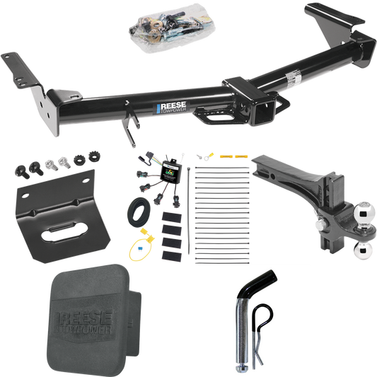 Fits 2003-2009 Lexus GX470 Trailer Hitch Tow PKG w/ 4-Flat Zero Contact "No Splice" Wiring + Dual Adjustable Drop Rise Ball Ball Mount 2" & 2-5/16" Trailer Balls + Pin/Clip + Wiring Bracket + Hitch Cover By Reese Towpower