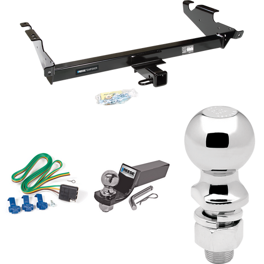 Fits 1979-1995 GMC G1500 Trailer Hitch Tow PKG w/ 4-Flat Wiring + Starter Kit Ball Mount w/ 2" Drop & 2" Ball + 2-5/16" Ball By Reese Towpower