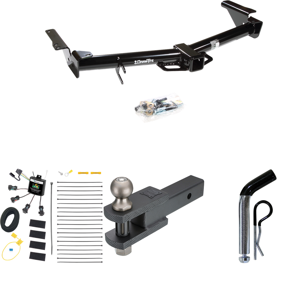 Fits 2007-2009 Toyota 4Runner Trailer Hitch Tow PKG w/ 4-Flat Zero Contact "No Splice" Wiring + Clevis Hitch Ball Mount w/ 2" Ball + Pin/Clip By Draw-Tite