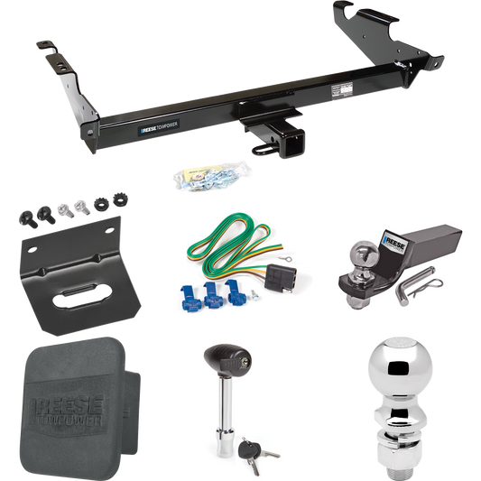 Fits 1996-1996 Chevrolet G30 Trailer Hitch Tow PKG w/ 4-Flat Wiring + Starter Kit Ball Mount w/ 2" Drop & 2" Ball + 2-5/16" Ball + Wiring Bracket + Hitch Lock + Hitch Cover (For Classic & Sport w/Lo-Mount Taillights Models) By Reese Towpower