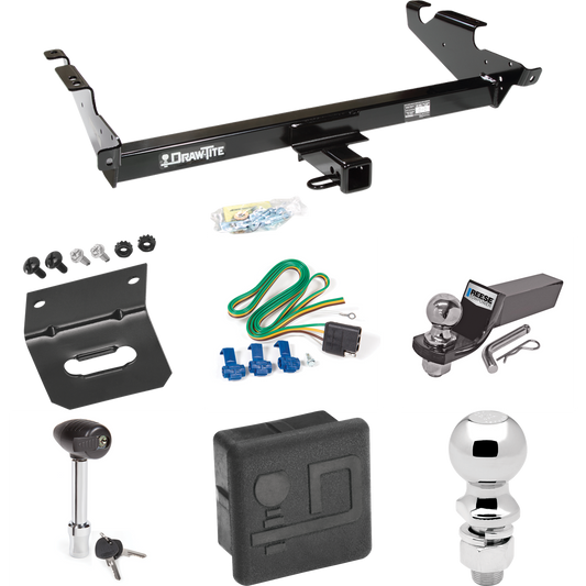 Fits 1996-1996 Chevrolet G30 Trailer Hitch Tow PKG w/ 4-Flat Wiring + Starter Kit Ball Mount w/ 2" Drop & 2" Ball + 2-5/16" Ball + Wiring Bracket + Hitch Lock + Hitch Cover (For Classic & Sport w/Lo-Mount Taillights Models) By Draw-Tite