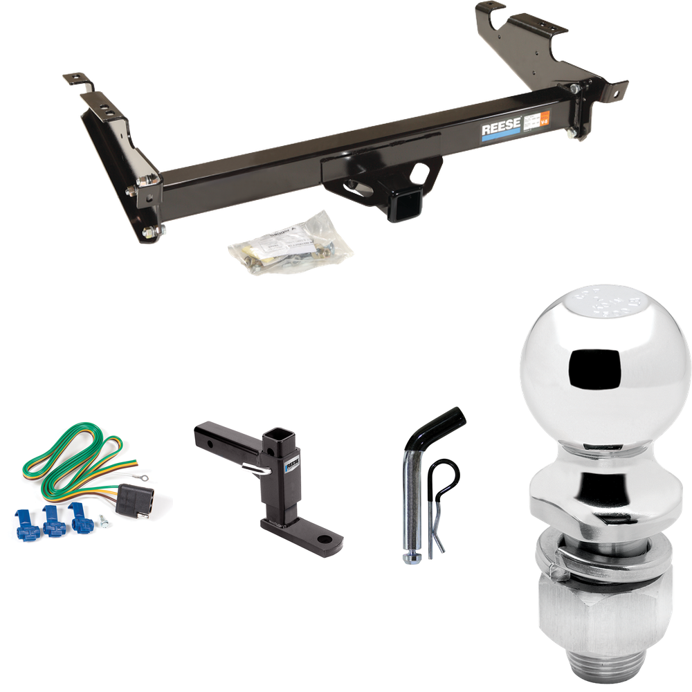 Fits 1996-1996 GMC G3500 Trailer Hitch Tow PKG w/ 4-Flat Wiring Harness + Adjustable Drop Rise Ball Mount + Pin/Clip + 2" Ball (For Vandura & Rally w/Lo-Mount Taillights Models) By Reese Towpower