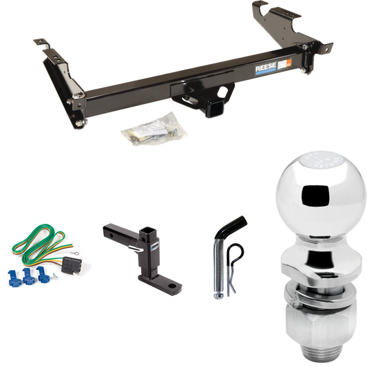 Fits 1996-1996 GMC G3500 Trailer Hitch Tow PKG w/ 4-Flat Wiring Harness + Adjustable Drop Rise Ball Mount + Pin/Clip + 2" Ball (For Vandura & Rally w/Lo-Mount Taillights Models) By Reese Towpower