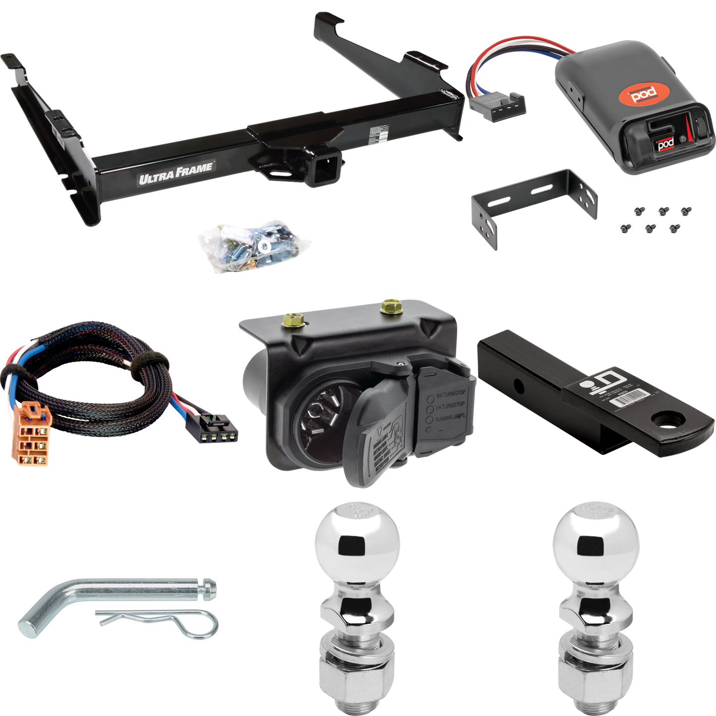 Se adapta al paquete de enganche de remolque GMC Yukon XL 2500 2003-2006 con control de freno POD serie Pro + adaptador BC Plug &amp; Play + cableado RV de 7 vías + soporte de bola y caída de 2" y 2-5/16" de Draw-Tite