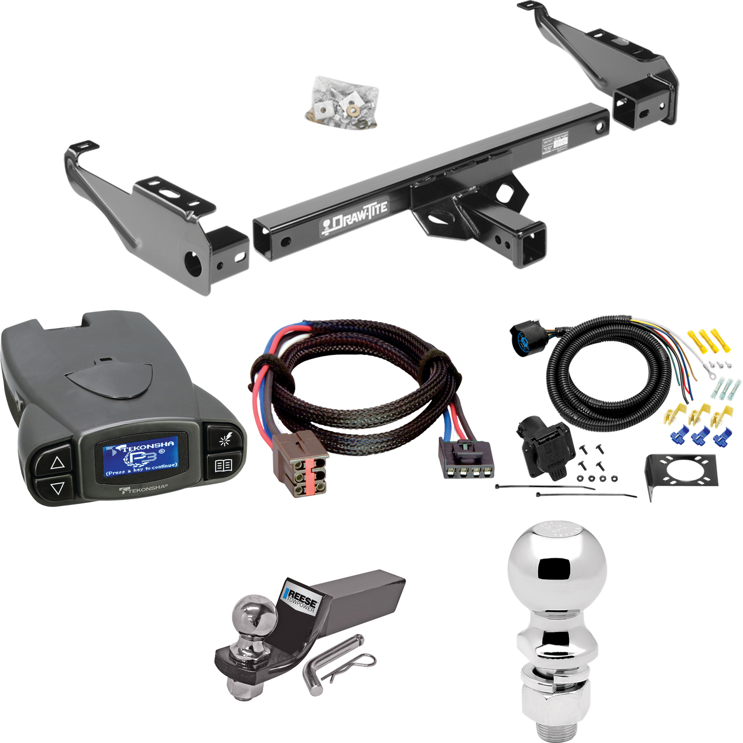 Se adapta al paquete de enganche de remolque Ford F-350 1994-1996 con control de freno Tekonsha Prodigy P3 + adaptador BC Plug &amp; Play + cableado RV de 7 vías + soporte de bola y caída de 2" y 2-5/16" de Draw-Tite