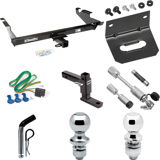 Fits 1978-1995 Chevrolet G10 Trailer Hitch Tow PKG w/ 4-Flat Wiring Harness + Adjustable Drop Rise Ball Mount + Pin/Clip + 2" Ball + 1-7/8" Ball + Dual Hitch & Coupler Locks By Draw-Tite