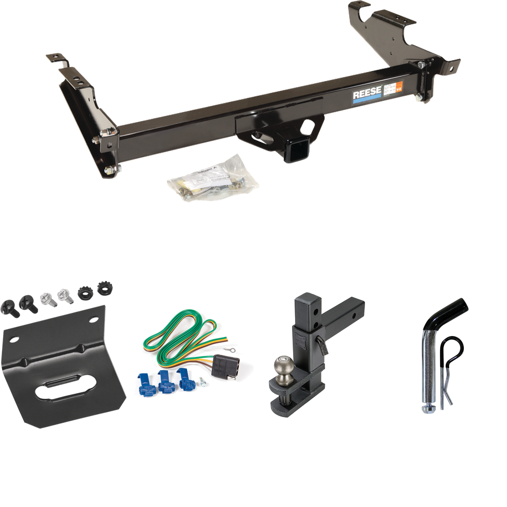 Fits 1996-1996 GMC G3500 Trailer Hitch Tow PKG w/ 4-Flat Wiring Harness + Adjustable Drop Rise Clevis Hitch Ball Mount w/ 2" Ball + Pin/Clip + Wiring Bracket (For Vandura & Rally w/Lo-Mount Taillights Models) By Reese Towpower