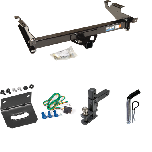 Fits 1996-1996 GMC G3500 Trailer Hitch Tow PKG w/ 4-Flat Wiring Harness + Adjustable Drop Rise Clevis Hitch Ball Mount w/ 2" Ball + Pin/Clip + Wiring Bracket (For Vandura & Rally w/Lo-Mount Taillights Models) By Reese Towpower