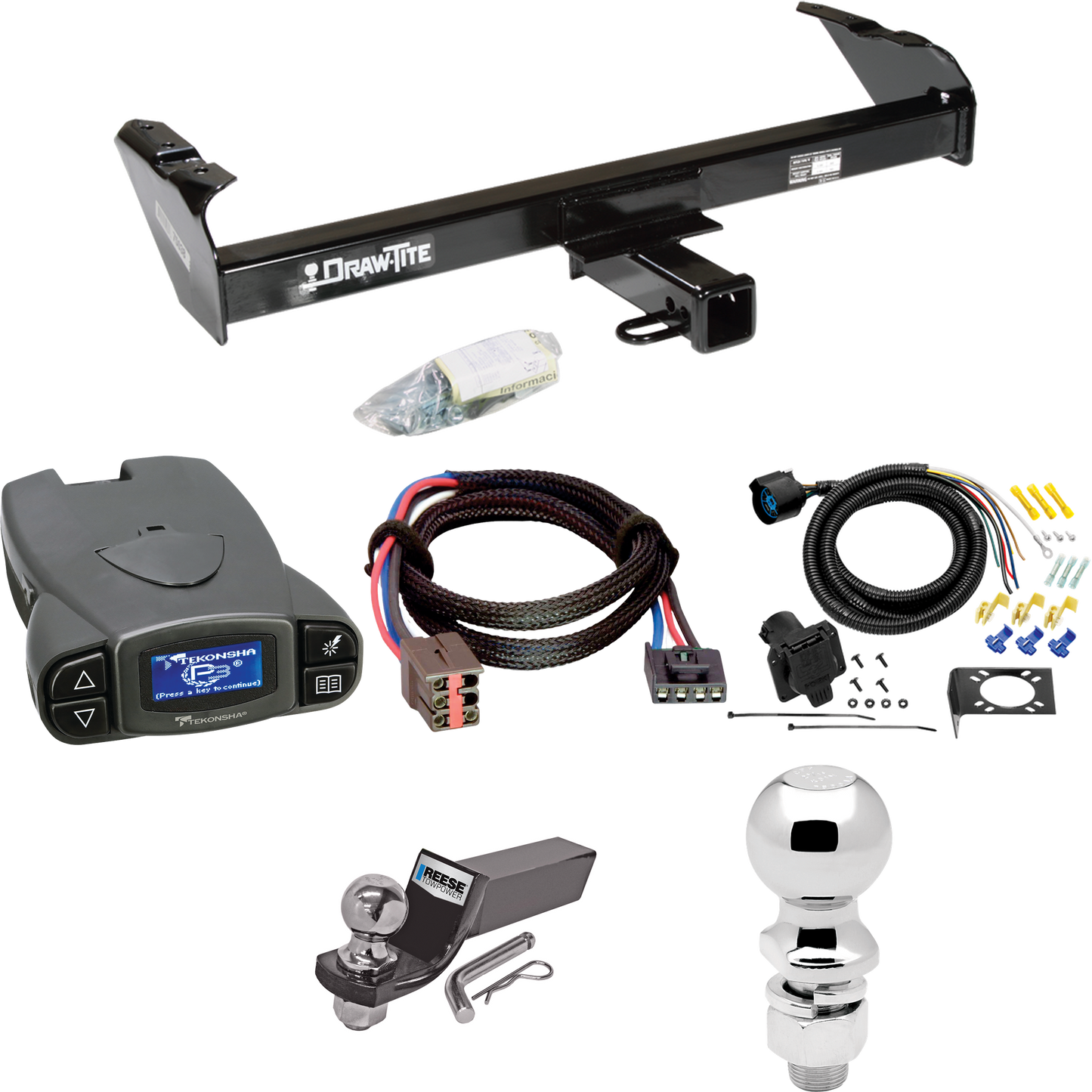 Fits 1994-1996 Ford F-250 Trailer Hitch Tow PKG w/ Tekonsha Prodigy P3 Brake Control + Plug & Play BC Adapter + 7-Way RV Wiring + 2" & 2-5/16" Ball & Drop Mount By Draw-Tite