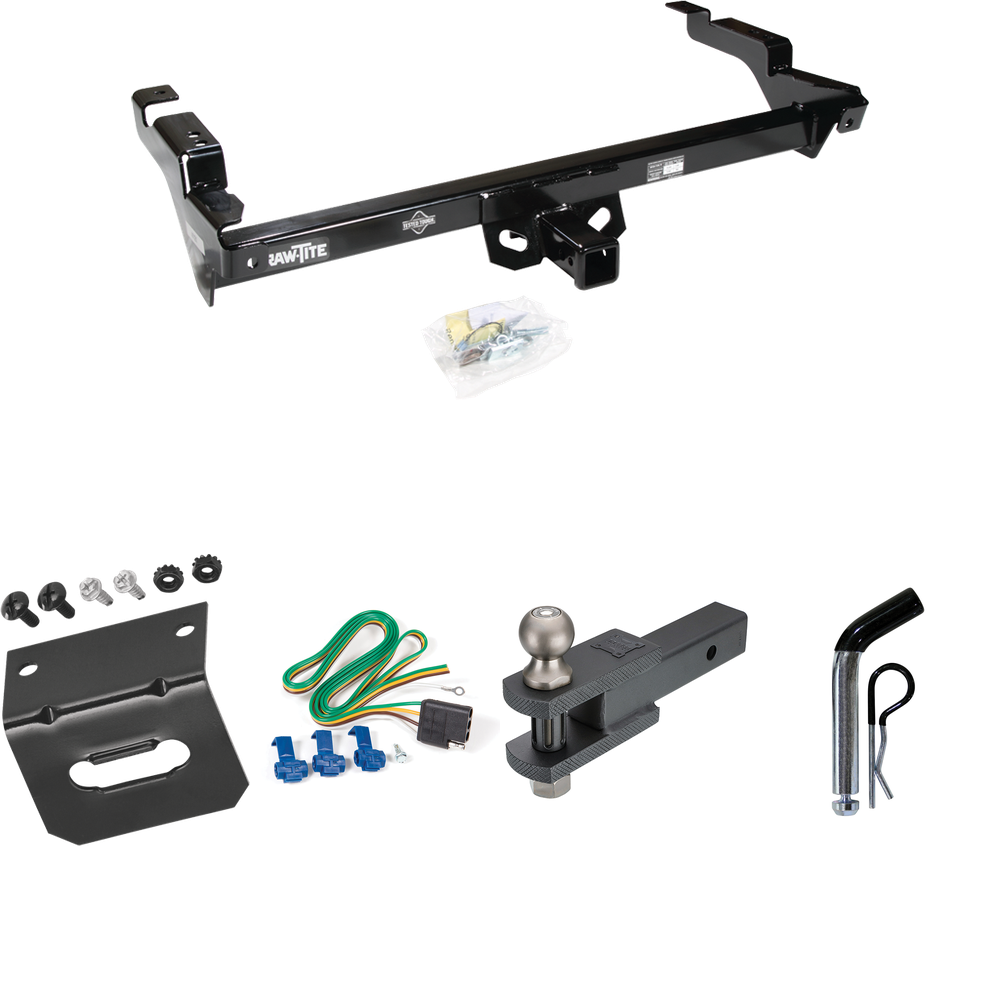 Fits 1996-1996 GMC G3500 Trailer Hitch Tow PKG w/ 4-Flat Wiring Harness + Clevis Hitch Ball Mount w/ 2" Ball + Pin/Clip + Wiring Bracket (For Vandura & Rally w/Lo-Mount Taillights Models) By Draw-Tite